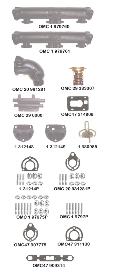 OMC V8-283, 305, 307 and 350 CID, Models 225 and 245 HP - LOG STYLE DIRECT REPLACEMENT MANIFOLDS