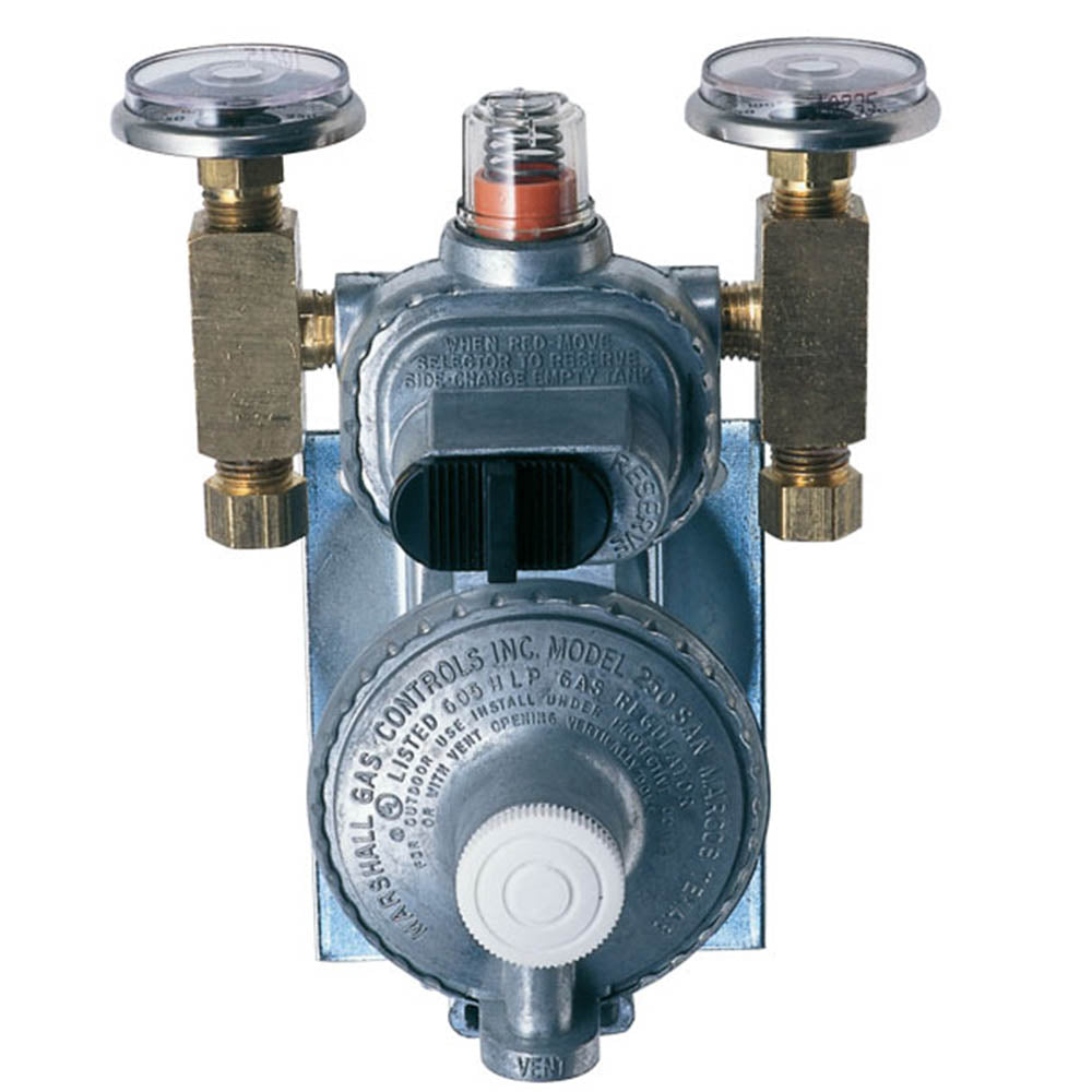 Trident Marine LPG Regulator, 2 Stage Auto Change w/ 2 Gauges