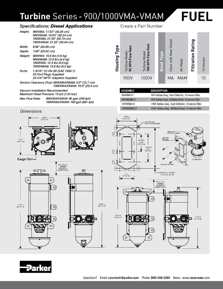 900VMA Marine Turbine Filter - w/ Heat Shield & Clear Bowl