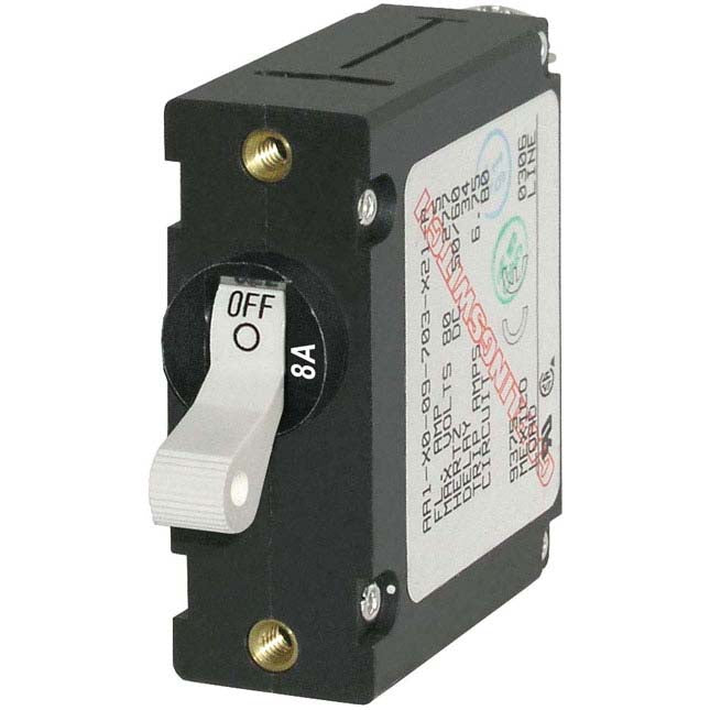 A-Series White toggle Circuit Breaker Single Pole 8 Amp