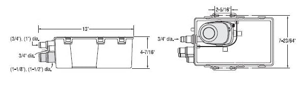 Attwood, Shower Sump Assembly, Large Box, 750 gph, 12 volt