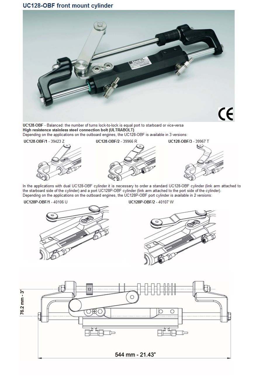 Uflex Outboard Hydraulic Steering Cylinder, UC128-TS2