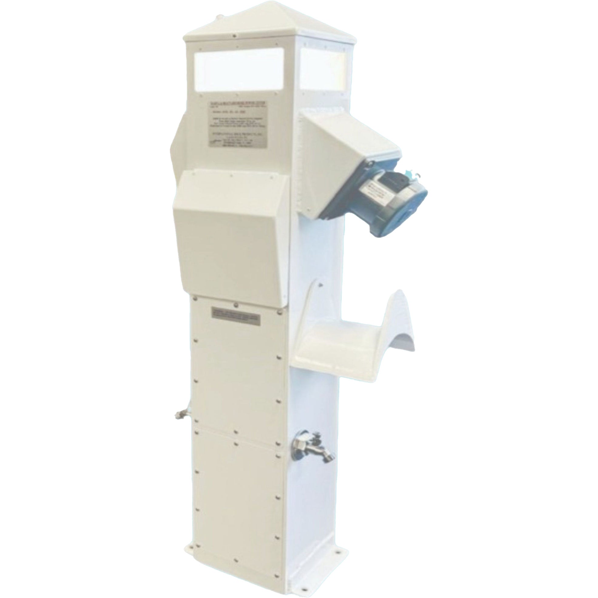 Dock Mount Electrical Power Pedestal 100amp, 50amp, 30amp, 2 Faucets, Hose Holder w/ LED light