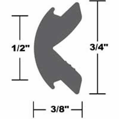 3/4" Flexible Vinyl Rub Rail Insert - 3/4" H x 3/8" W x 50' L, Black