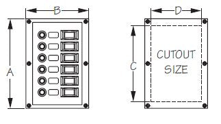 Sea-Dog, Vertical, 6 Gang Position, DC, Breaker Panel, Illuminating Switches