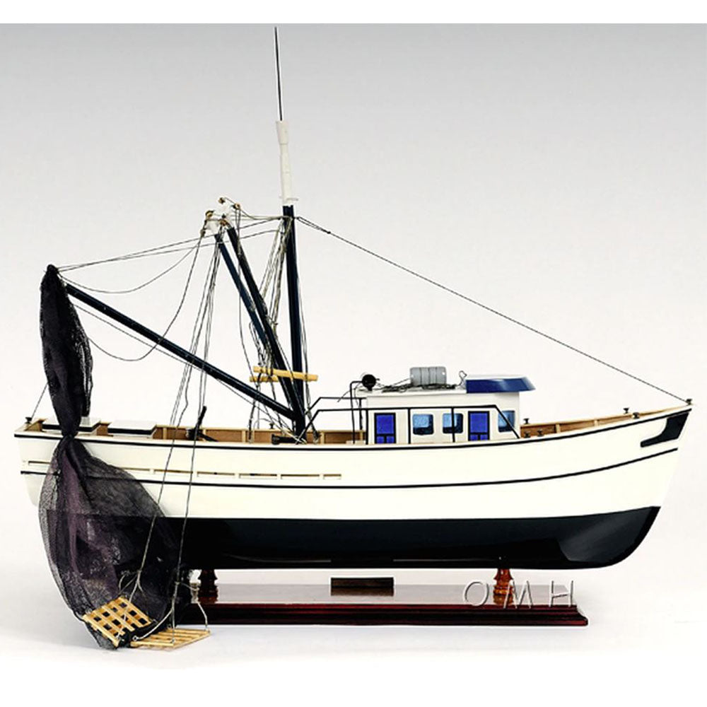 Shrimp Boat - Painted Teak & Mahogany Wooden Model, 25"L