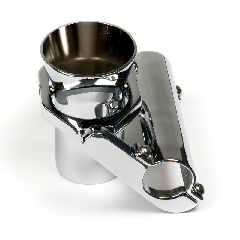 Gimbal Fishing Rod Holder, 1" Tube Mount, Chrome Plated Brass