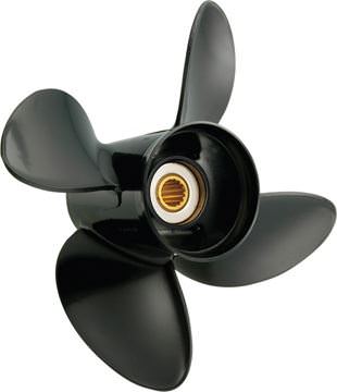 14.8" Dia. 15" Pitch, RH, 4-Blade, Aluminum, Amita 4 Propeller - BRP, Johnson, Evinrude, OMC Sterndrive