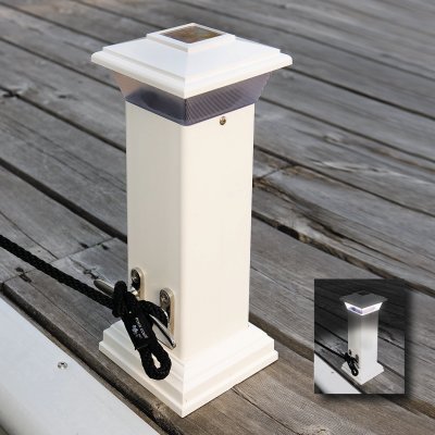Solar Dock Light, LED, 12" Tall, 12" Base, Stainless Mooring Cleat