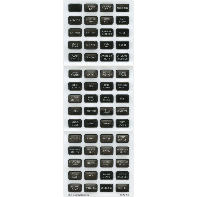 DC Panel Labels, Blue Sea Systems, 60 Label Set 8214, 5/8" x 3/8", Black