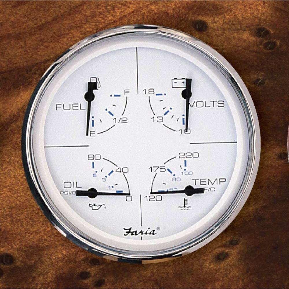 Faria Chesapeake White SS 4 in 1 (Oil Pressure/Oil Temp/Fuel/Volt), 4"