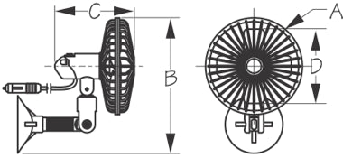 Suction Cup Mount Fan, uses Cigarette Plug/12v power socket