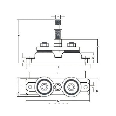 Barr, Rubber Front Engine Mount 350 lbs, 5/8" Stud, 500 lb Max