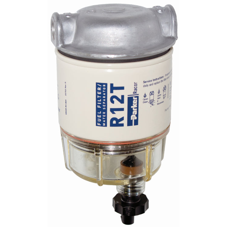 140R In-Line Fuel Filter/Water Separator, Plastic Bowl, 10 Micron