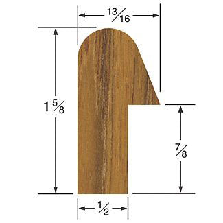 Teak Rail Molding, 1-5/8" x 13/16" x 5'