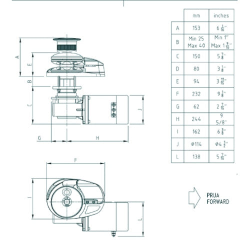 Lofrans Project 1000, Vertical Low Profile Windlass, 1,000 watt, 12 volt