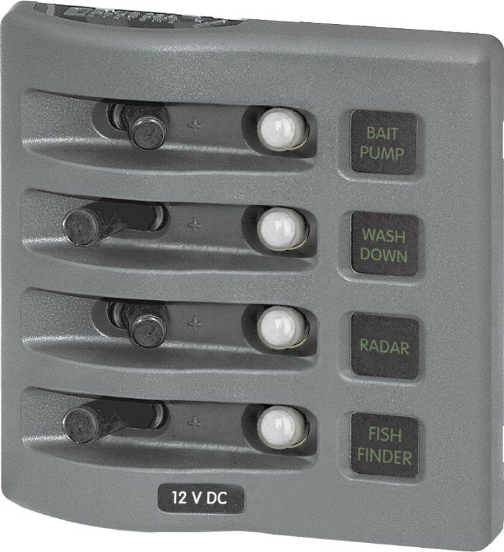 WeatherDeck 12 Volt Waterproof Circuit Breaker Panel, 4 Position, Gray