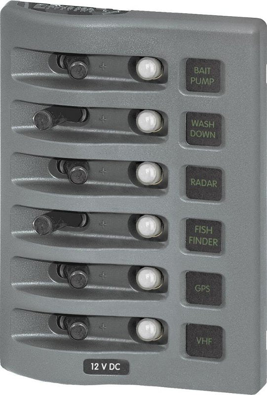 WeatherDeck 12 Volt Waterproof Circuit Breaker Panel, 6 Position, Gray