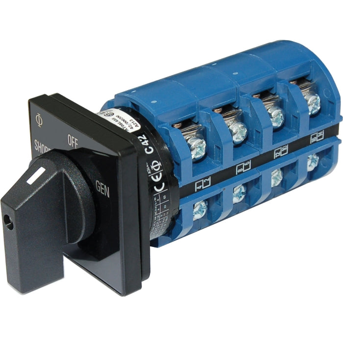 Blue Sea, 9093, AC Rotary Switch, 4 Pole, 120/240 Volt, 65 Amp, OFF + 2 Positions