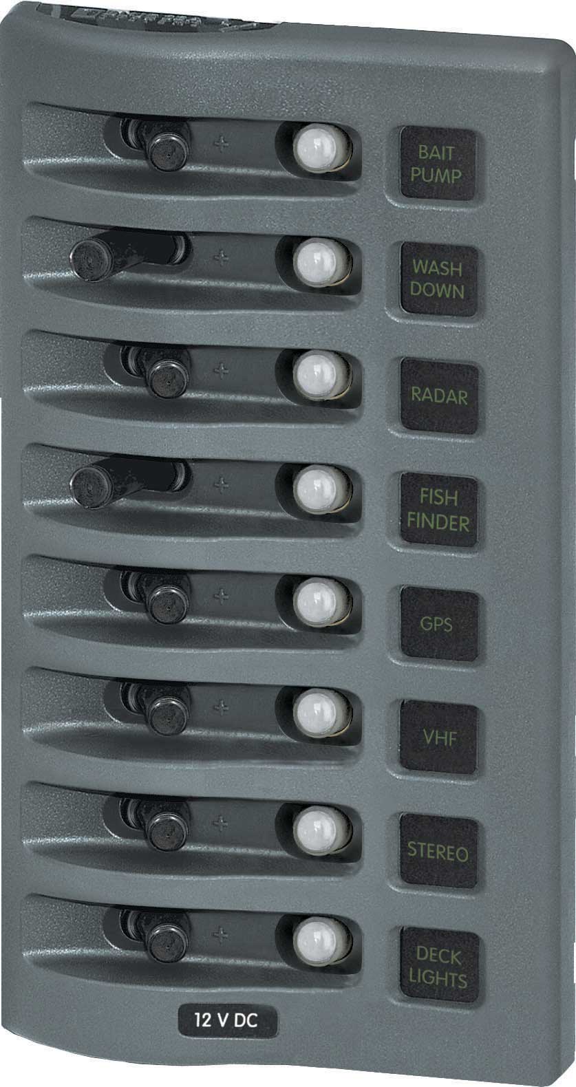 WeatherDeck 12 Volt Waterproof Circuit Breaker Panel, 8 Position, Gray