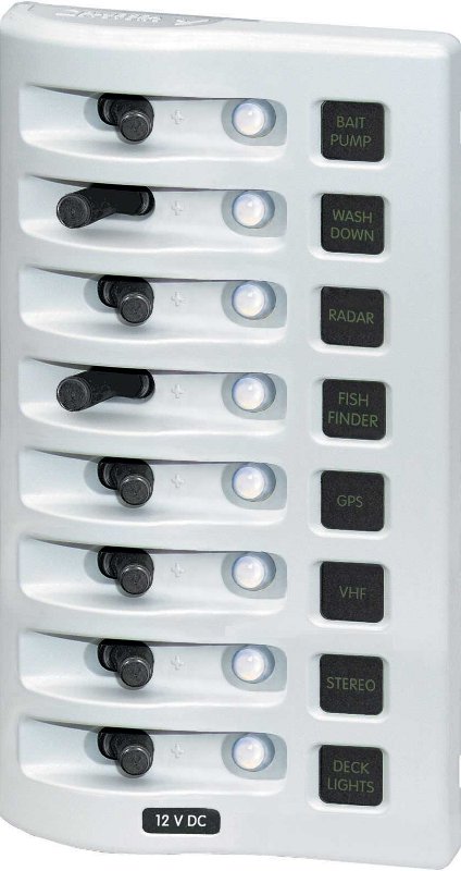 WeatherDeck 12 Volt Waterproof Circuit Breaker Panel, 8 Position, Gray