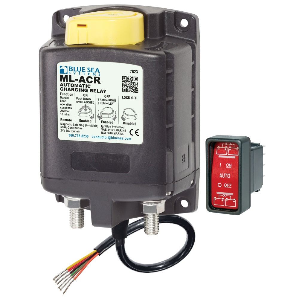Blue Sea ML-Series Auto Charging Relay with Manual Control- 24V DC 500A