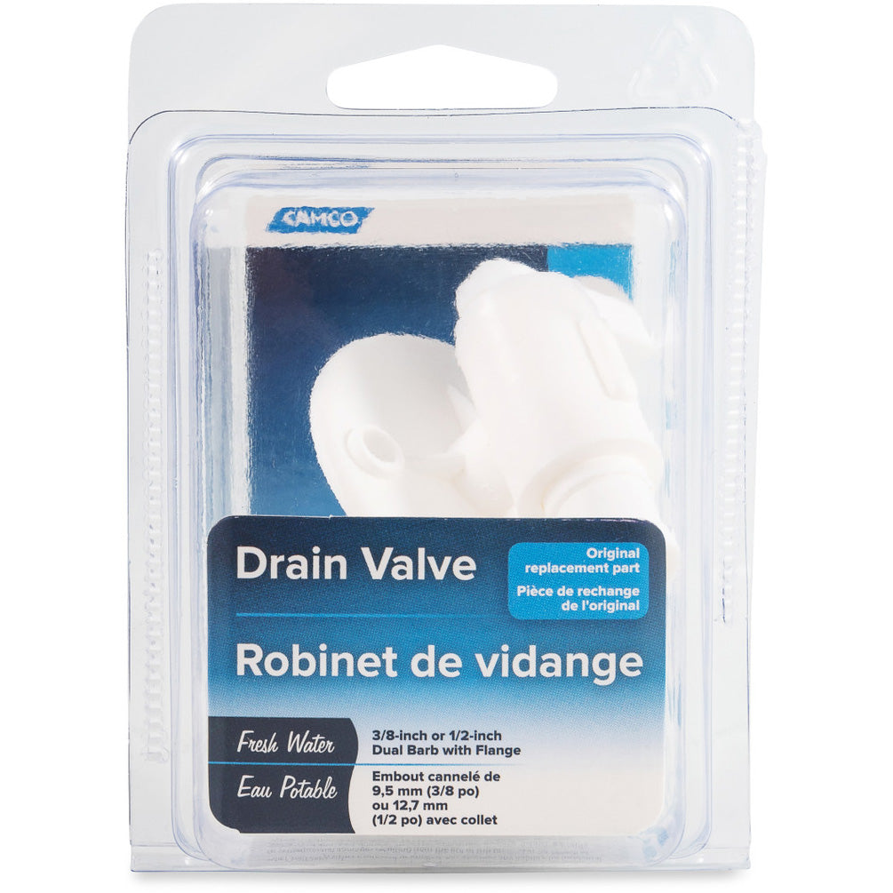 Camco RV Drain Valve 3/8" or 1/2" Barb with Flange