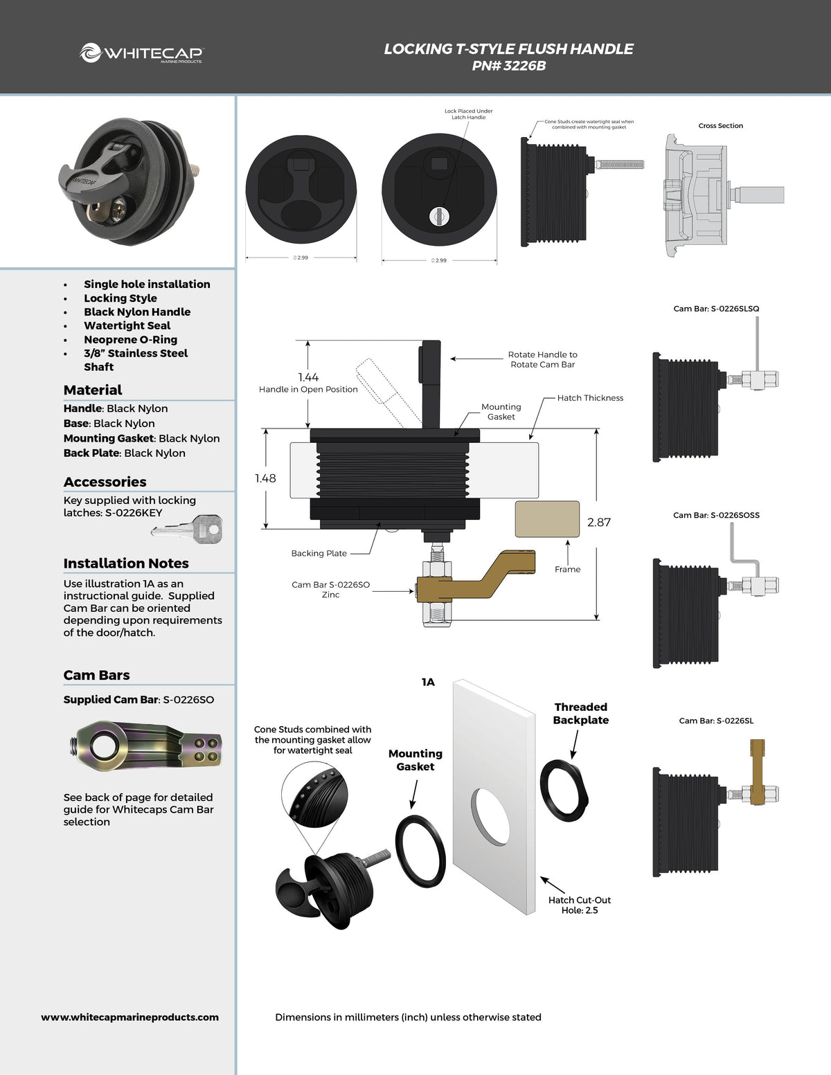 Nylon T-Handle Latch, NO Cam Bar