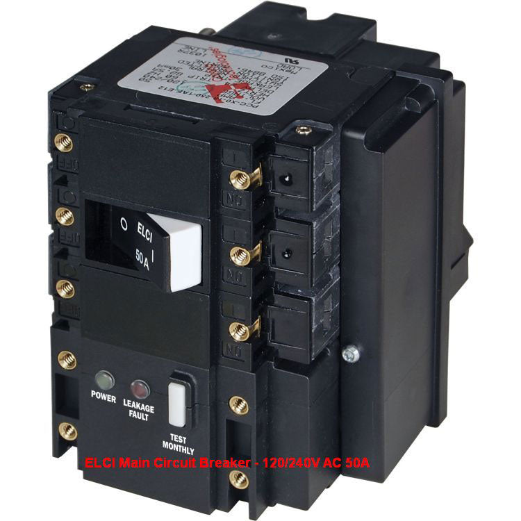 C-Series ELCI Circuit Breaker, Double Pole 240V AC 50A, Flat Rocker<br>