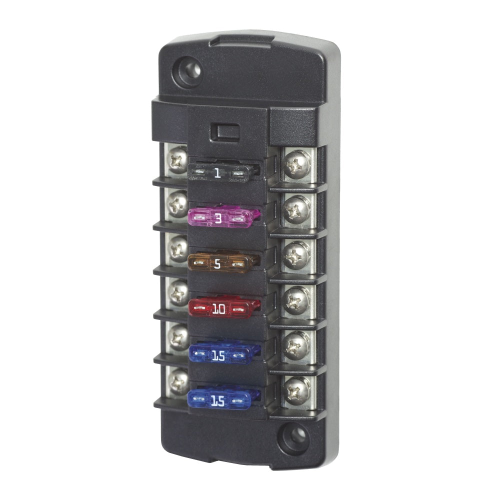 Blue Sea Systems, Fuse Block, ST Blade Independent Sourced Fuse Block, w/o Cover, 6 Circuit