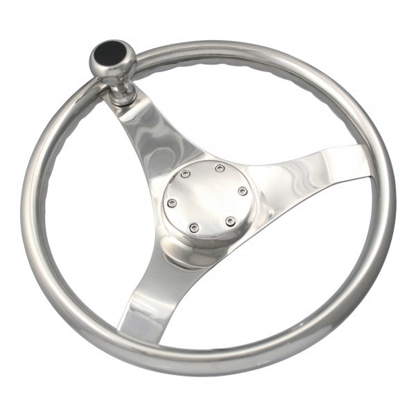 Boat Steering Wheels - Schmitt Orion, 3 Spoke, Stainless Steel w/ Knob