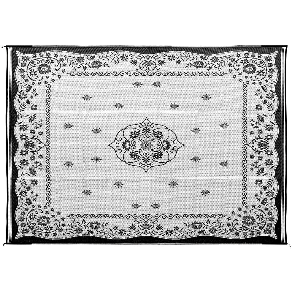 Camco 9' x 12' Outdoor Mat - Charcoal/White Oriental (E/F)