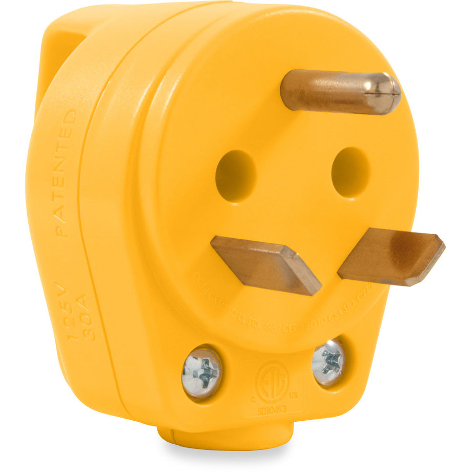 Camco RV Mini Replacement Plug with Power Grip Handle, 30-Amp Male