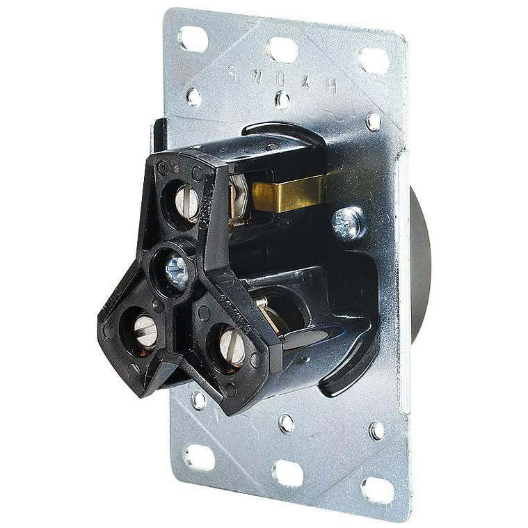 RV Designer S971 AC 30 Amp Receptacle In Plate, 30A / 125V, White