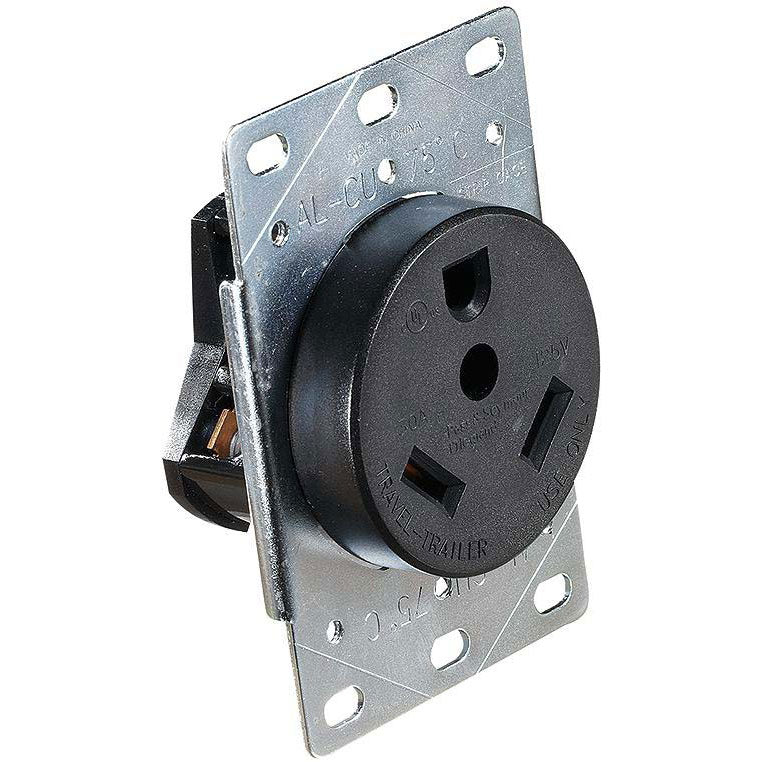 RV Designer S971 AC 30 Amp Receptacle In Plate, 30A / 125V, White