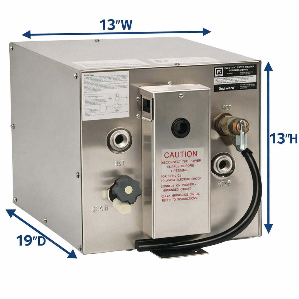 6 Gallon, 120v, Water Heater w/ Rear Mounted Heat Exchanger, Horizontal, Stainless Steel, S700