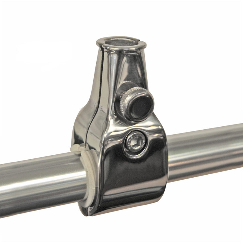 Rail Mount Flag Pole Socket, SS, 7/8" - 1" Rail, 1" Socket, Set Screw