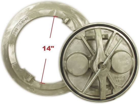 Baier Hatch, 14" Round Flush Deck, Hex Centerbolt, Aluminum Hatch Cover with Aluminum Ring