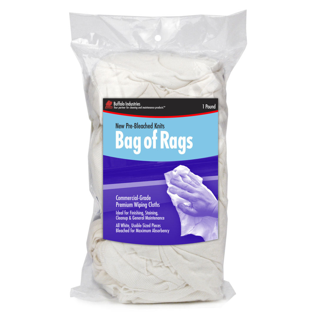Buffalo Industries, New White Knit Wiping Cloths, Bag, 1lb