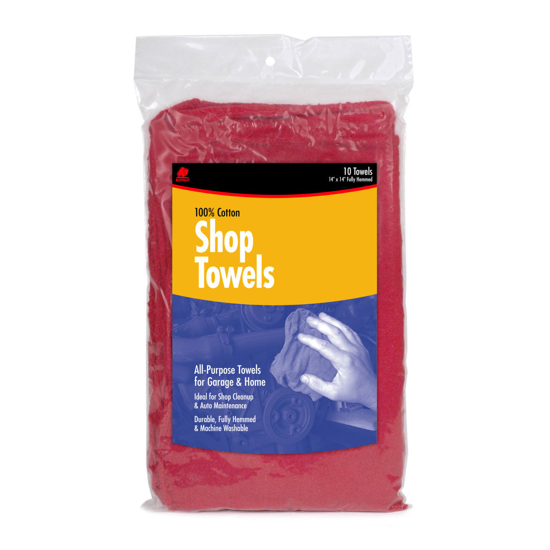 Buffalo Industries, Shop Towels, Red, Pack of 10