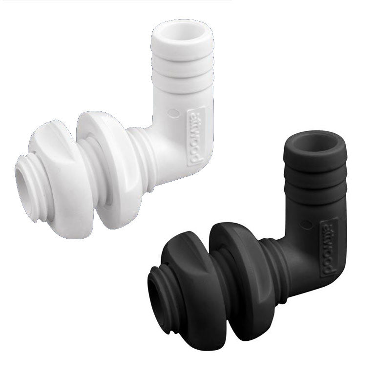 Attwood Thru-Hull 90° Connector, 3/4", Black, Bagged, 3880-1