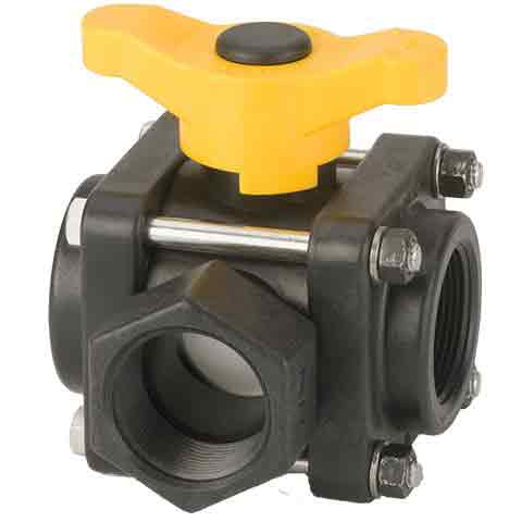 Banjo Full Port Polypropylene 3-Way Ball Valve, 1-1/2"
