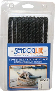 Double Braid Nylon Dock Line, Black, 1/2" x 10'