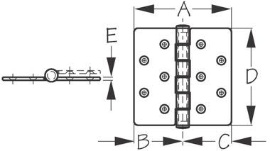 Sea Dog, Butt Hinge, Heavy Duty, Stainless, Top Pin, 4" x 4-1/2"