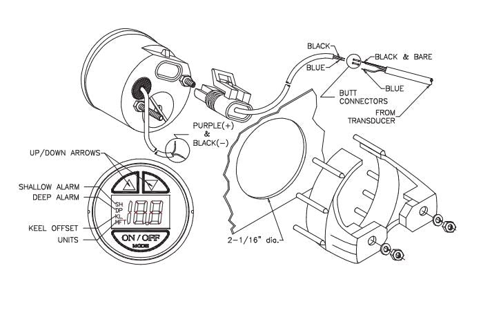Chesapeake Series, White 2" Depth Sounder w/ In Hull Transducer