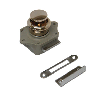 Push Button Rim Latch, Gold Finish Plastic Knob, NO Strike Plates