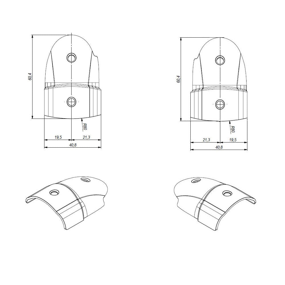 End Cap Kit for SPHAERA 25 mounted with PVC Base, Left and Right