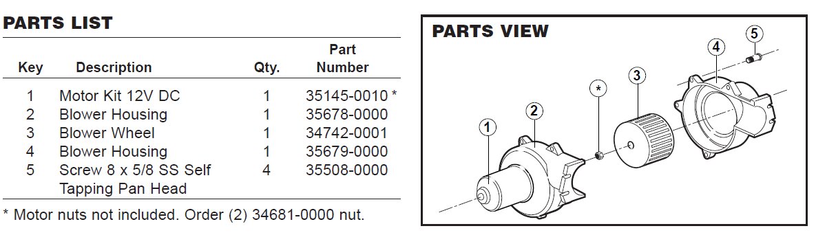 Jabsco, 3" Blower, Flange Mount, Medium Duty, 105 cfm, 12 volt