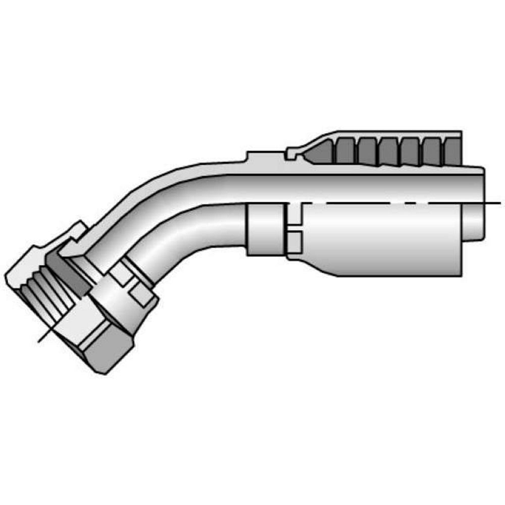 Parkrimp Permanent Female JIC 37° - Swivel - 45° Elbow - Short Drop, Series 13743