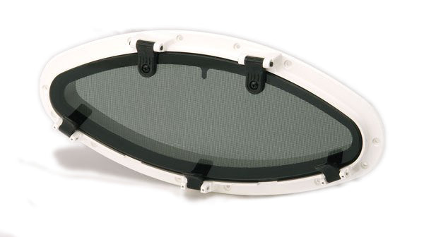 Bomar Gray Series Elliptical Portlight, 6" x 16" Cutout, White Trim Ring, Smoke Lens